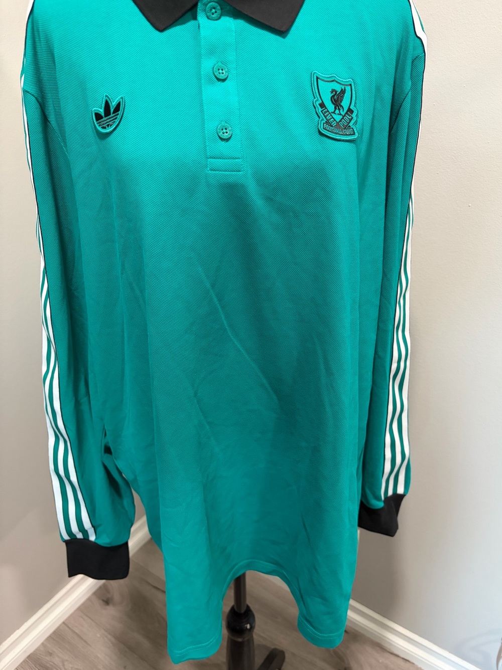 adidas Teal Long-Sleeve Liverpool Polo with Black Collar